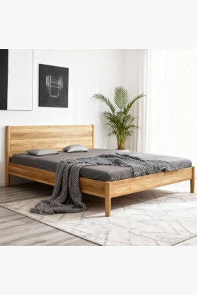 Masszív tömör tölgyfa ágy szövet fejvéggel 180x200 cm